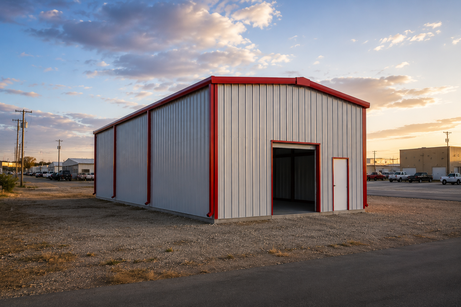 40x60x16 white and red metal building